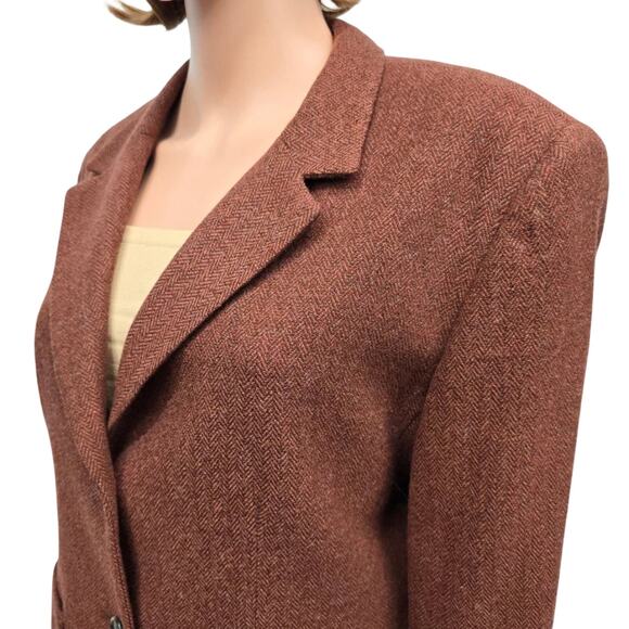 Vintage L.L. Bean Wool Blazer Jacket Made in USA Women 16 Herringbone Rust Lined - Picture 5 of 13